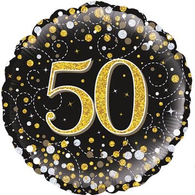 Oaktree 50th Sparkling Fizz Birthday Black and Gold 45cm Foil Each