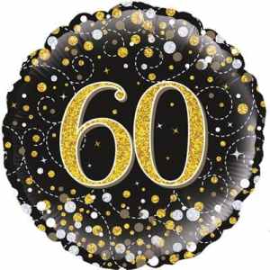 Oaktree 60th Sparkling Fizz Birthday Black and Gold 45cm Foil Each
