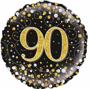 Oaktree 90th Sparkling Fizz Birthday Black and Gold 45cm Foil Each