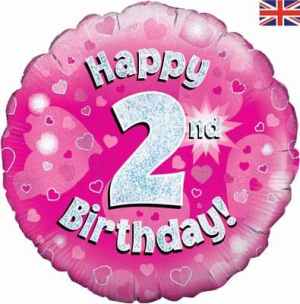 Oaktree Happy 2nd Birthday Pink Holographic 45cm Foil Each
