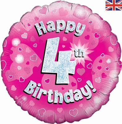 Oaktree Happy 4th Birthday Pink Holographic 45cm Foil Each