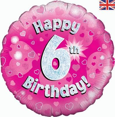 Oaktree Happy 6th Birthday Pink Holographic 45cm Foil Each