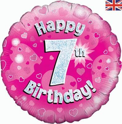 227581.jpg Oaktree Happy 7th Birthday Pink Holographic 45cm Foil Each