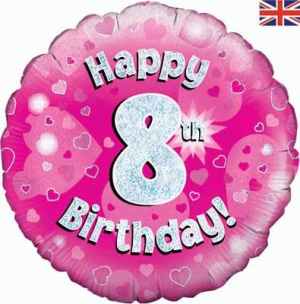 Oaktree Happy 8th Birthday Pink Holographic 45cm Foil Each