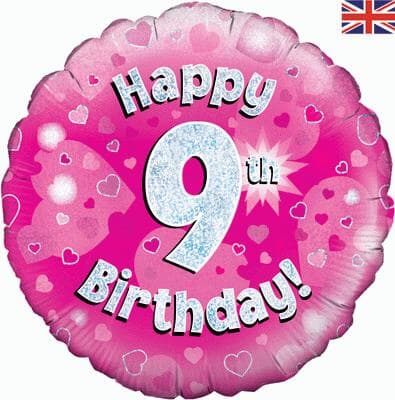 227604.jpg Oaktree Happy 9th Birthday Pink Holographic 45cm Foil Each