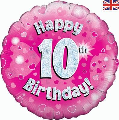 Oaktree Happy 10th Birthday Pink Holographic 45cm Foil Each