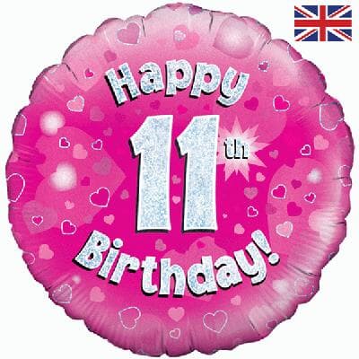 227628.jpg Oaktree Happy 11th Birthday Pink Holographic 45cm Foil Each