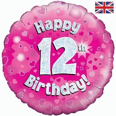 Oaktree Happy 12th Birthday Pink Holographic 45cm Foil Each