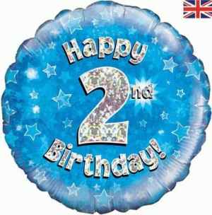 Oaktree Happy 2nd Birthday Blue Holographic 45cm Foil Each