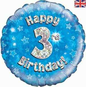 Oaktree Happy 3rd Birthday BlueHolographic 45cm Foil Each