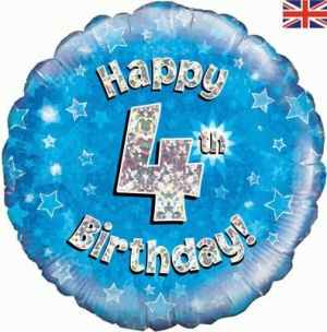 Oaktree Happy 4th Birthday Blue Holographic 45cm Foil Each