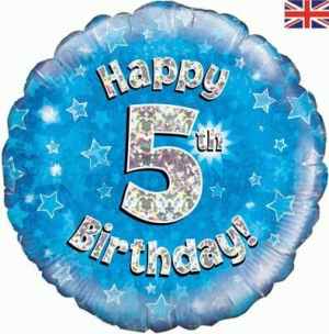 Oaktree Happy 5th Birthday Blue Holographic 45cm Foil Each