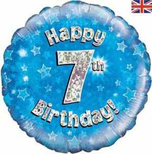 Oaktree Happy 7th Birthday Blue Holographic 45cm Foil Each