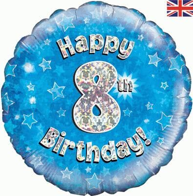Oaktree Happy 8th Birthday Blue Holographic 45cm Foil Each