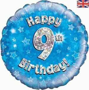 Oaktree Happy 9th Birthday Blue Holographic 45cm Foil Each