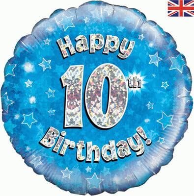 Oaktree Happy 10th Birthday Blue Holographic 45cm Foil Each