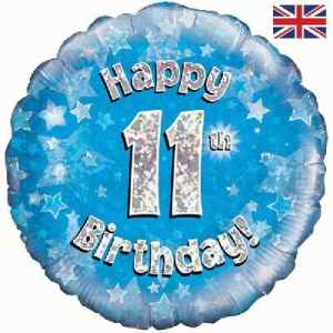 Oaktree Happy 11th Birthday Blue Holographic 45cm Foil Each