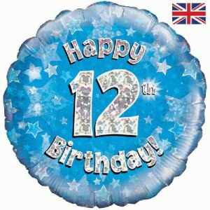 Oaktree Happy 12th Birthday Blue Holographic 45cm Foil Each