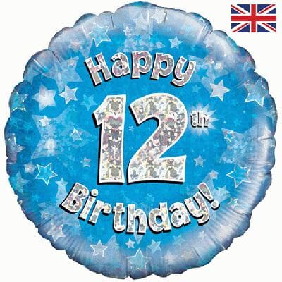 Oaktree Happy 12th Birthday Blue Holographic 45cm Foil Each
