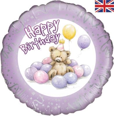 Oaktree Cute Bear Happy Birthday Lilac 45cm Foil Each