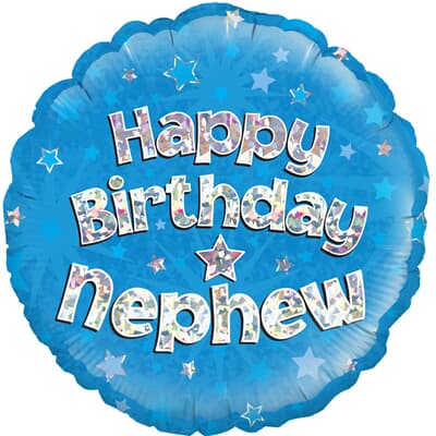 229189.jpg Oaktree Happy Birthday Nephew Blue Holographic 45cm Foil. Each