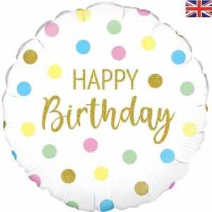 Oaktree Pastel Dots Happy  Birthday Holographic 45cm Foil Each