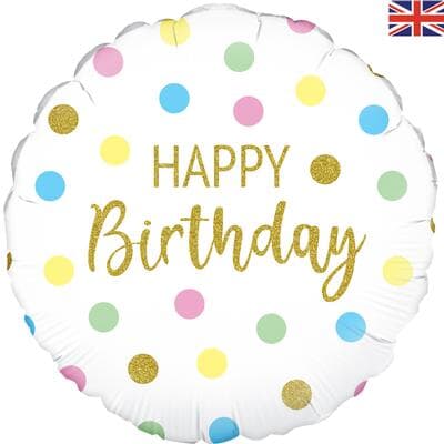 Oaktree Pastel Dots Happy  Birthday Holographic 45cm Foil Each
