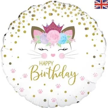 229752.jpg Oaktree Floral Kitten Birthday Holographic 45cm Foil Each