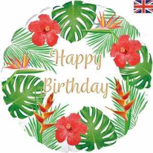 Oaktree 18inch Tropical Happy Birthday White 45cm Foil Each