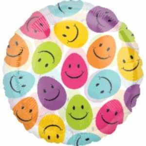 Coloured Egg Smiley Faces Clear Balloon Each