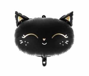 Party Deco Foil Balloon Matte Balck with Gold Detail Cat 48x36cm EA