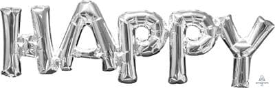 SuperShape Phrase HAPPY Silver 66cm x 25cm Each