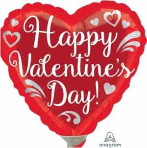 Fancy Swirls Happy Valentines Day 10cm. Inflation Available. Pack