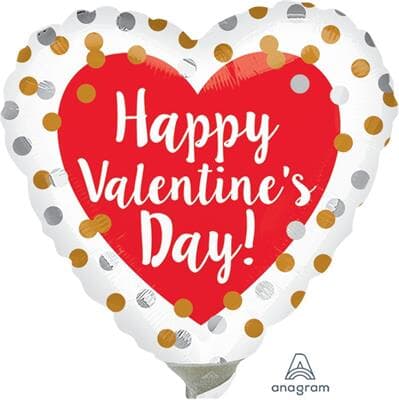 Happy Valentines Day Gold and Silver Dots 10cm. Inflation Available. Pack