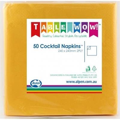 Cocktail Napkins Yellow Pack 50