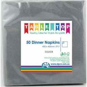 Alpen Dinner Napkins Silver 2 ply Pack(50)