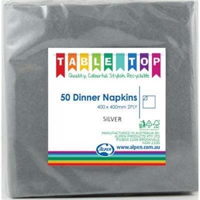Alpen Dinner Napkins Silver 2 ply Pack(50)