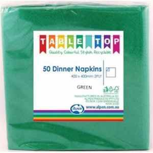 Alpen Dinner Napkins Green 2 ply Pack(50)