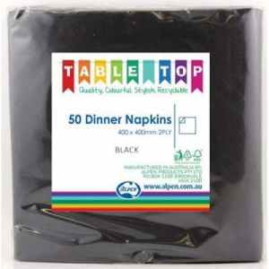 Alpen Dinner Napkins Black 2 ply Pack(50)