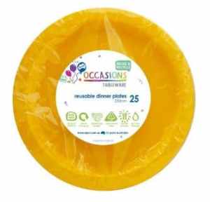 Plastic Dinner Plate 23cm Yellow 25 pack Pack(25)