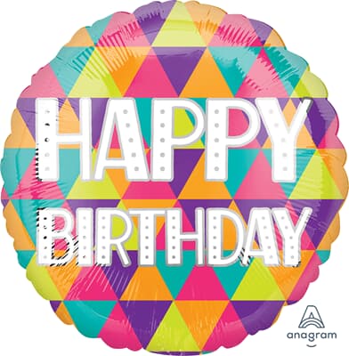 Colorful Triangles Happy Birthday 45cm Foil Balloons Each
