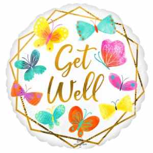 Gold Get Well with Butterfly 45cm Foil Balloon Each