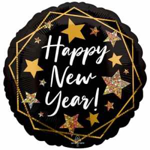 Happy New Year Gold Sparkle 45cm Foil Round Each