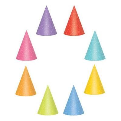 A251021.jpg Party Hats 17.75cm Paper Assorted Bright Colours Pack of 24