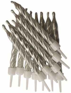 Candles 7.5cm Metallic Silver with Holders Pack(12)