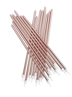 Candle Extra Tall Candles Rose Gold metallic with Holders. 18cm Pack(16)