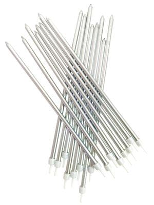 Candle Extra Tall Candles Silver metallic with Holders. 18cm Pack(16)