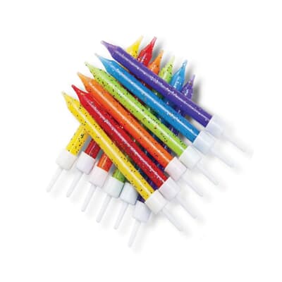 Glitter Candles Multi-Coloured Rainbow Mix with Holders Pack(12)