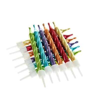 Metallic Candles Rainbow with Holders Pack(12)