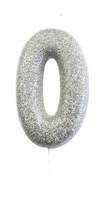 Candle Silver Glitter Numeral 0 - 7cm tall EA
